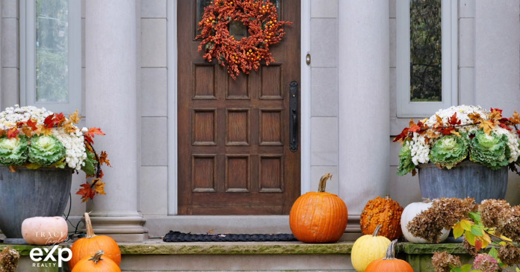 Front door of family home in Northeast Ohio suburb on a sunny day